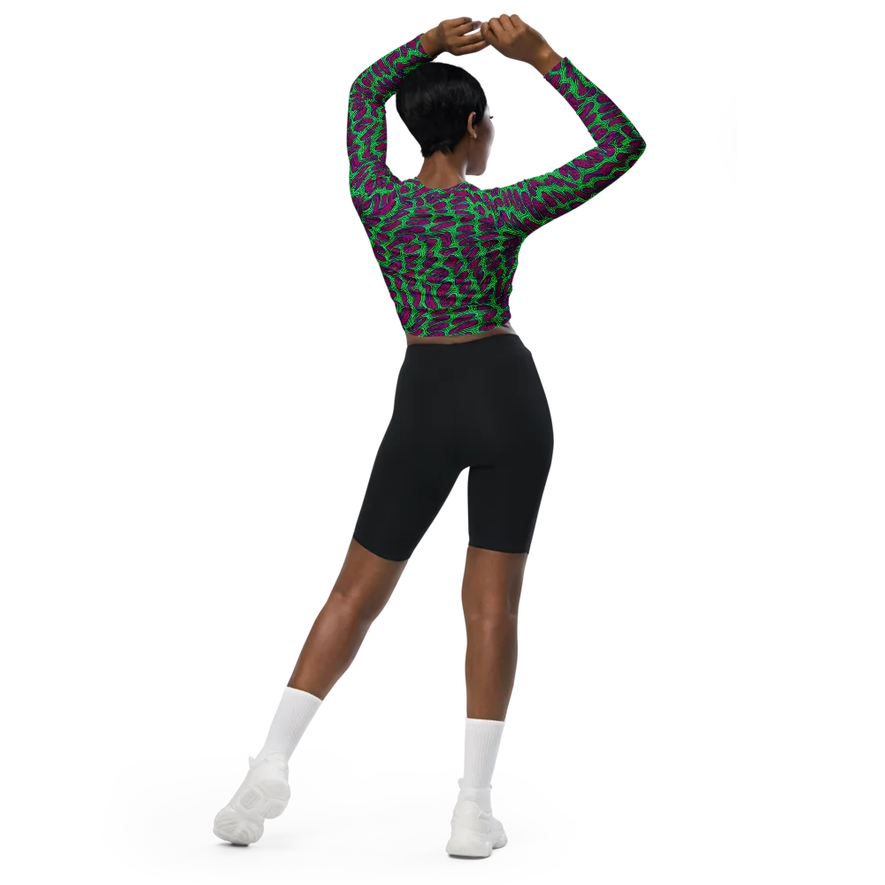 Neon Amoeba on Long Sleeve Crop Top — Back