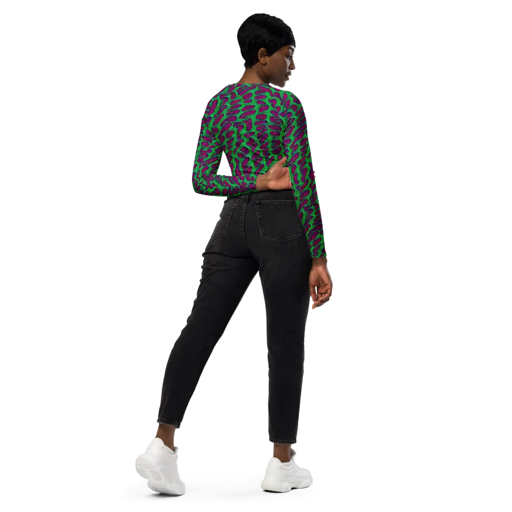 Neon Amoeba on Long Sleeve Crop Top — Right Back