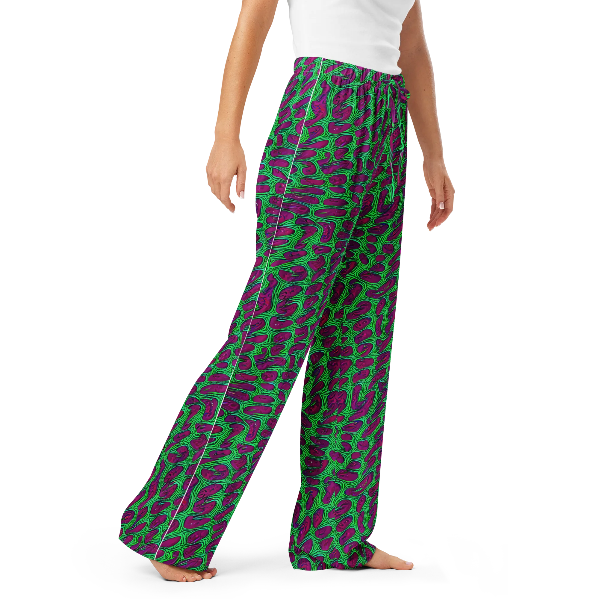 Neon Amoeba on Women's Pajama Pants — Right Front