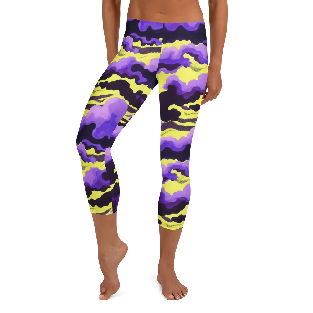Night Bloom Current on Capri Leggings — Front