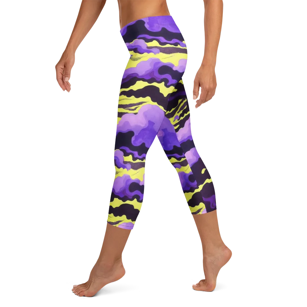 Night Bloom Current on Capri Leggings — Left