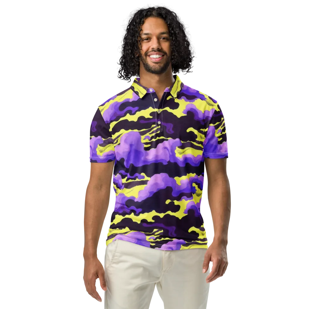 Night Bloom Current on Men's Slim Fit Polo Shirt — Front
