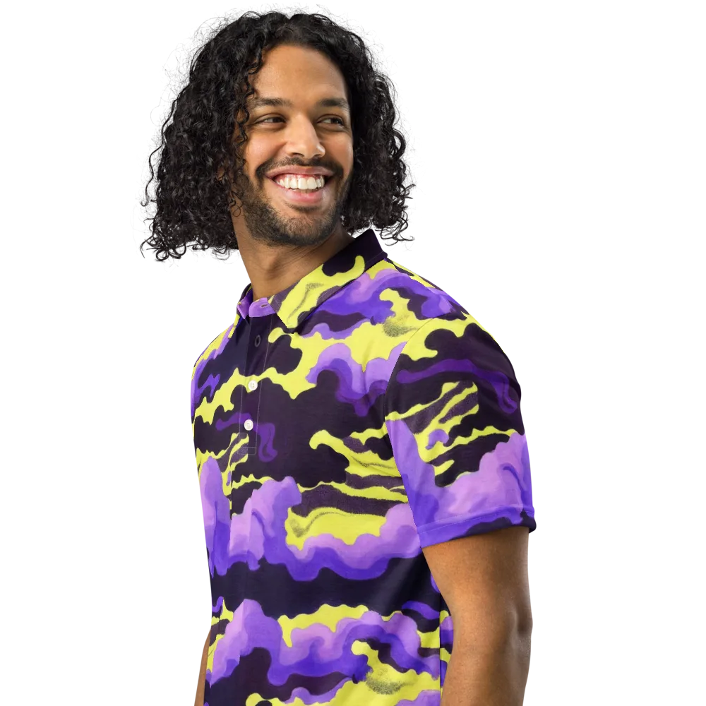Night Bloom Current on Men's Slim Fit Polo Shirt — Left Front