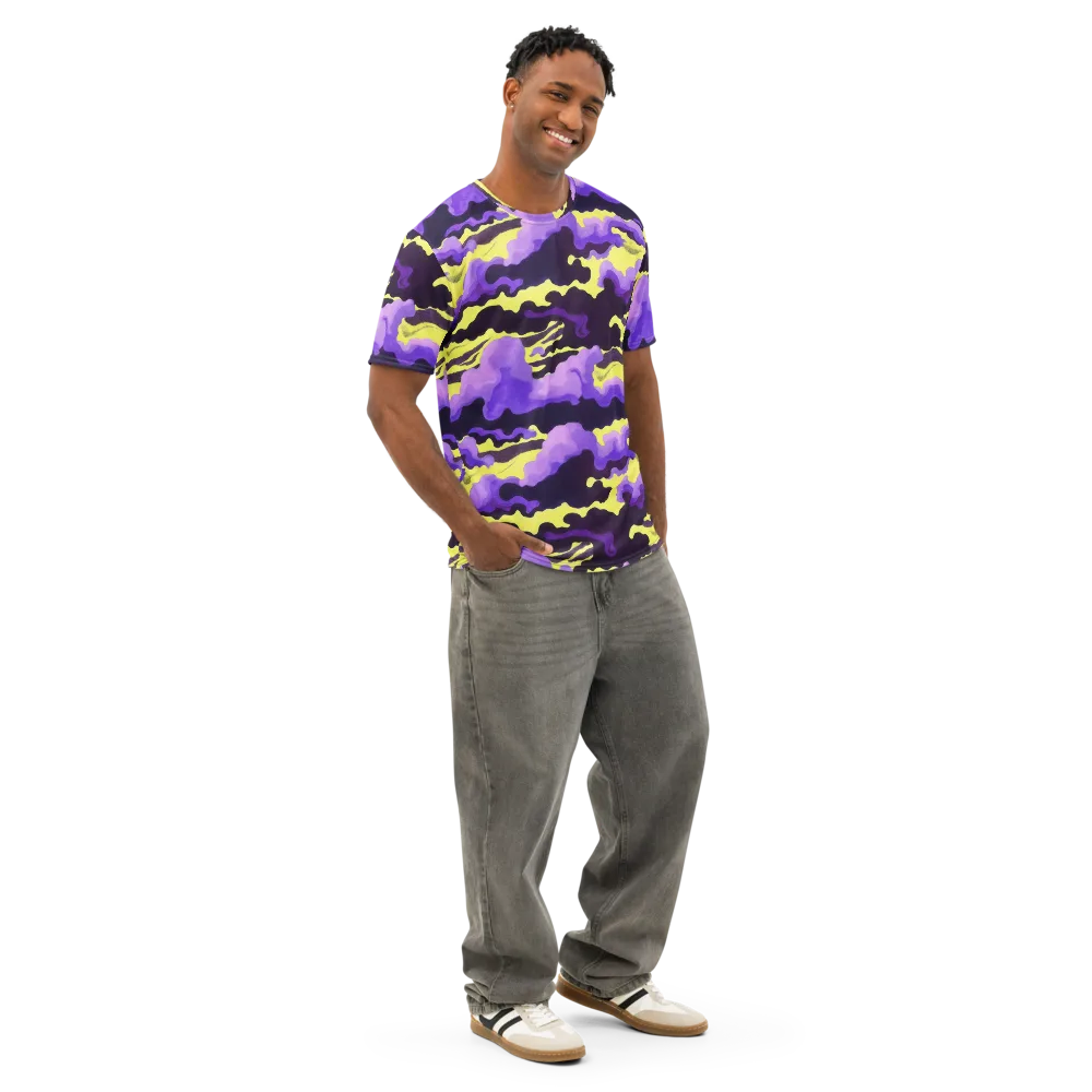 Night Bloom Current on Men's Cotton Crew Neck T-Shirt — Right Front