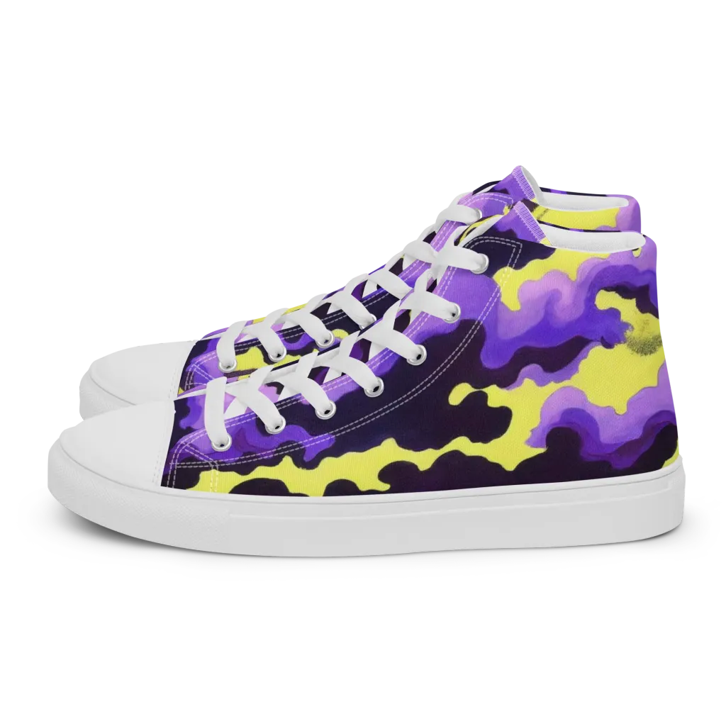 Night Bloom Current on Men's High Top Canvas Shoes — Left
