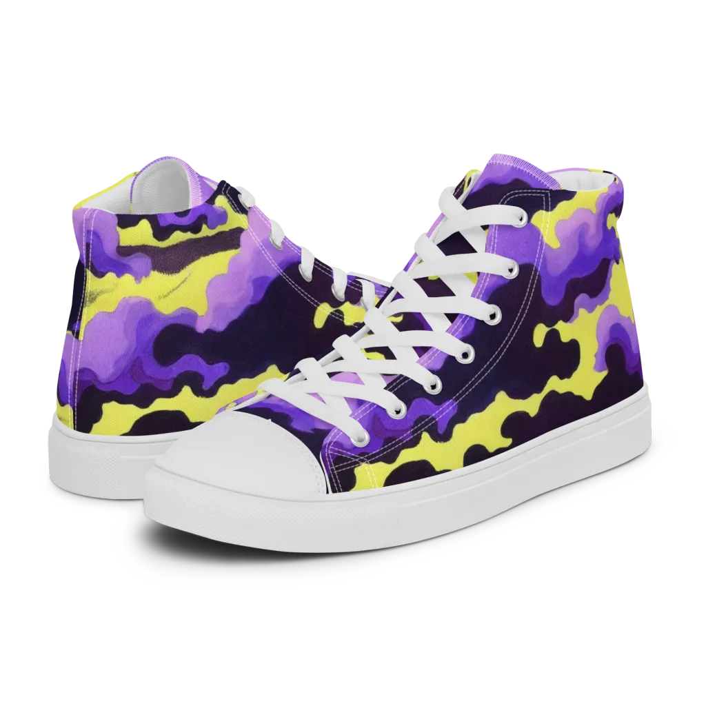 Night Bloom Current on Men's High Top Canvas Shoes — Left