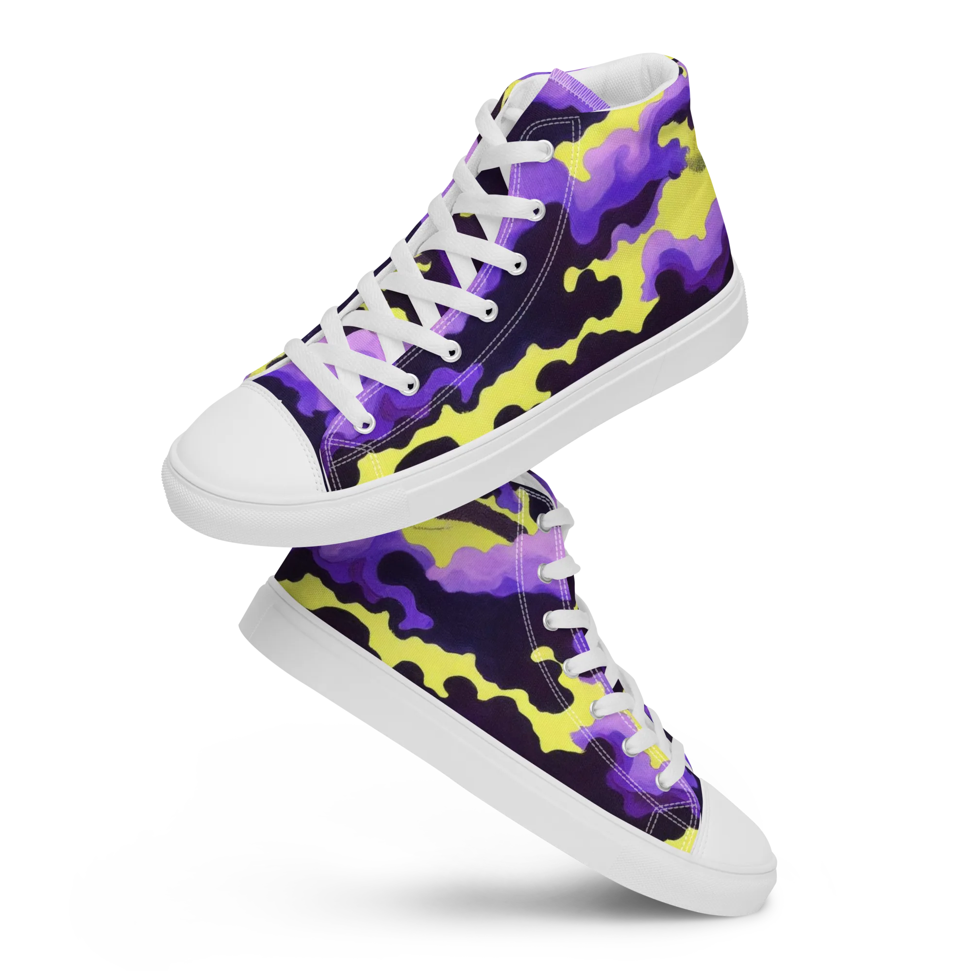 Night Bloom Current on Men's High Top Canvas Shoes — Front