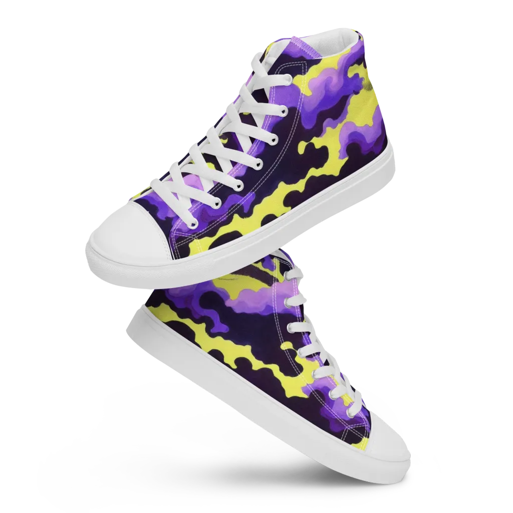 Night Bloom Current on Men's High Top Canvas Shoes — Front