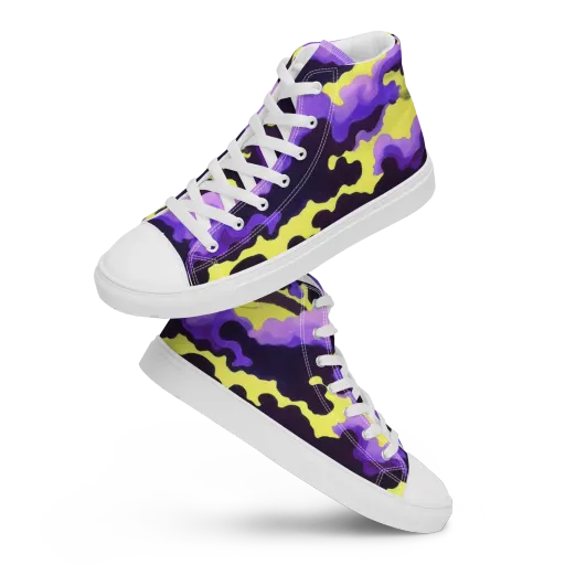 Night Bloom Current on a Men's High Top Canvas Shoes