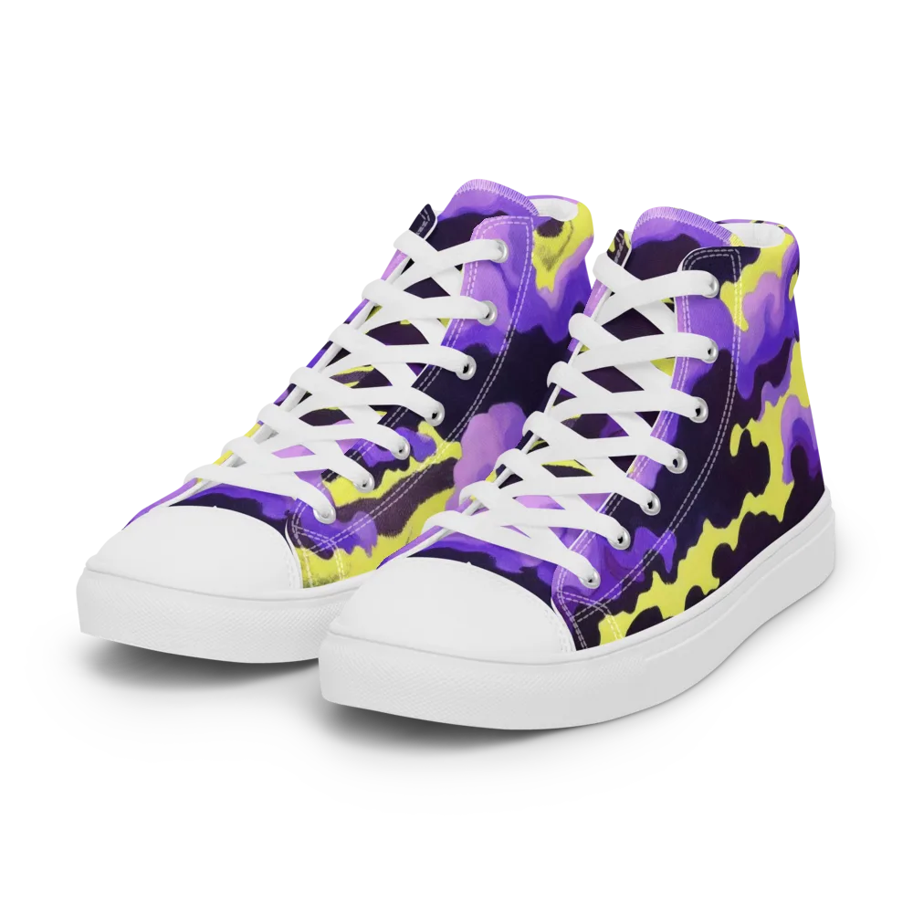 Night Bloom Current on Women's High Top Canvas Shoes — Left Front