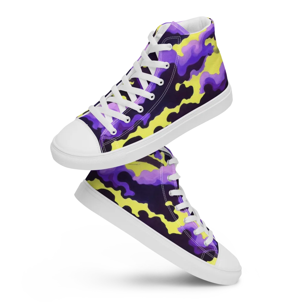 Night Bloom Current on Women's High Top Canvas Shoes — Front