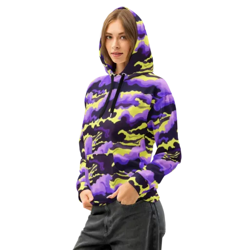 Night Bloom Current on a Cotton Hoodie
