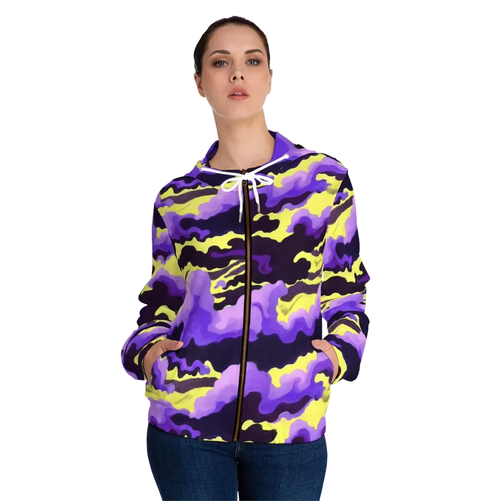 Night Bloom Current on Women's Full-Zip Hoodie — Front On Person