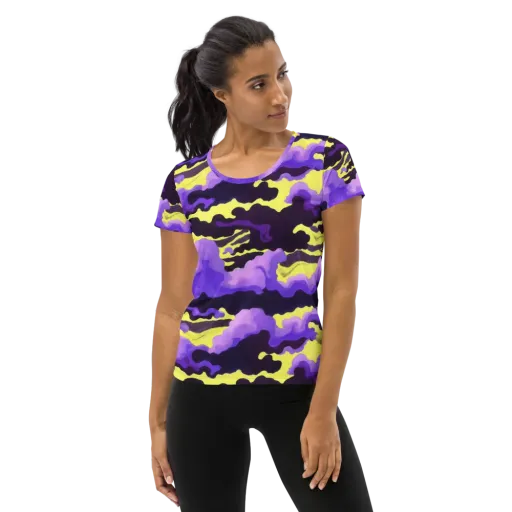 Night Bloom Current on a Women's Athletic T-Shirt