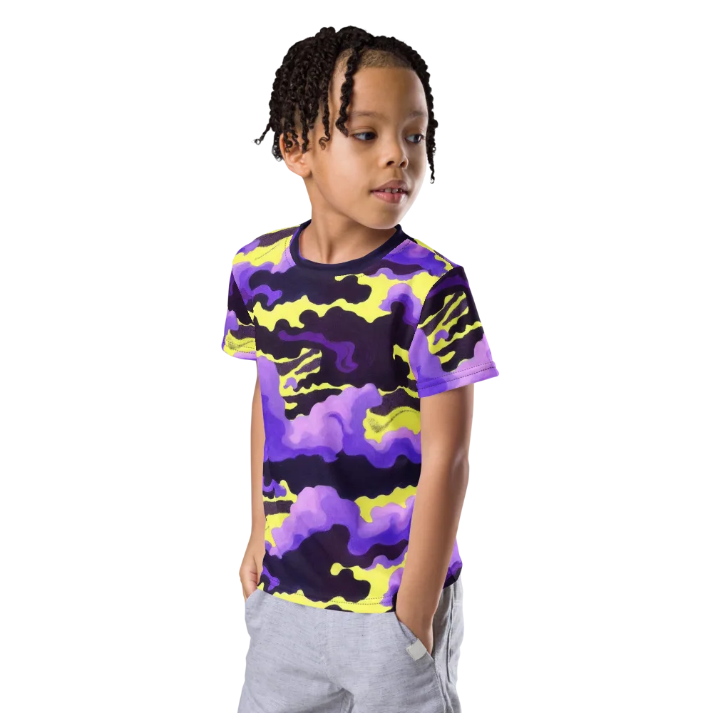Night Bloom Current on Kids Crew Neck T-Shirt — Left Front