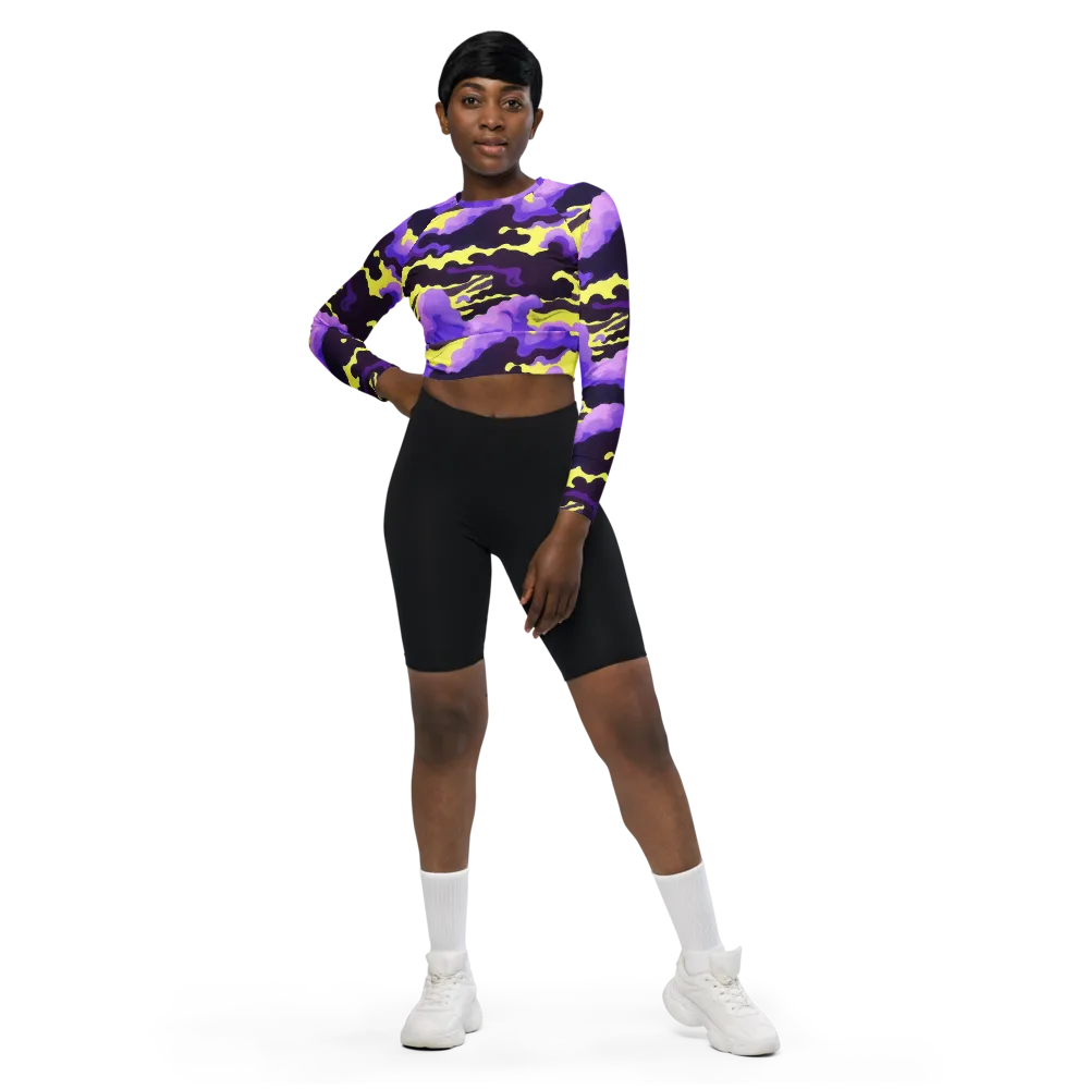 Night Bloom Current on Long Sleeve Crop Top — Front