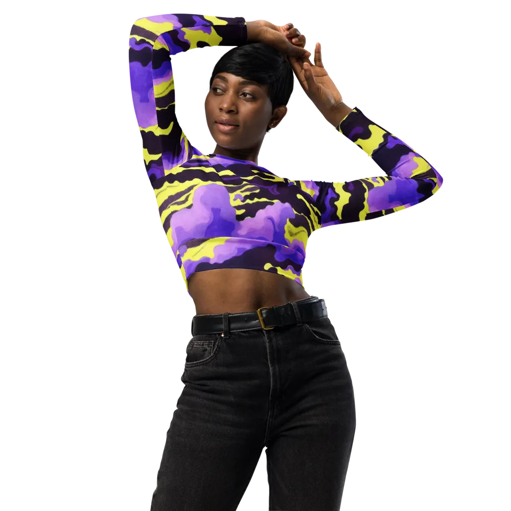 Night Bloom Current on Long Sleeve Crop Top — Front