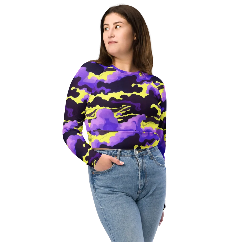 Night Bloom Current on Long Sleeve Crop Top — Front