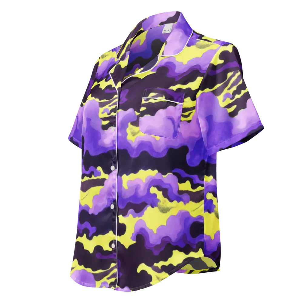 Night Bloom Current on Women's Short Sleeve Pajama Top — Left Front