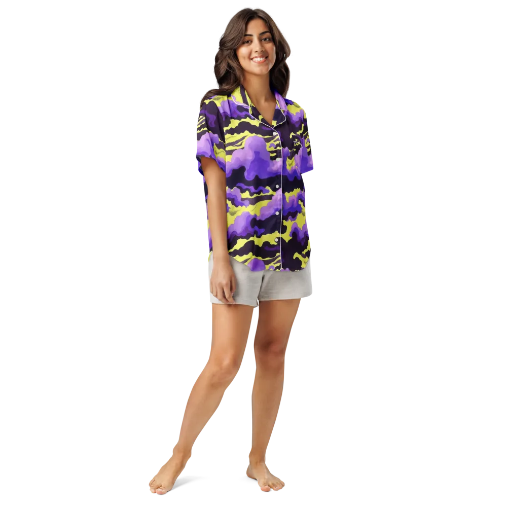 Night Bloom Current on Women's Short Sleeve Pajama Top — Front