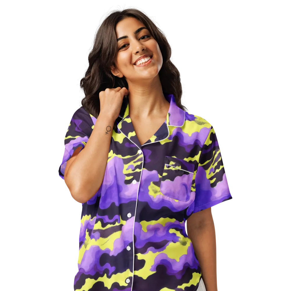 Night Bloom Current on Women's Short Sleeve Pajama Top — Front