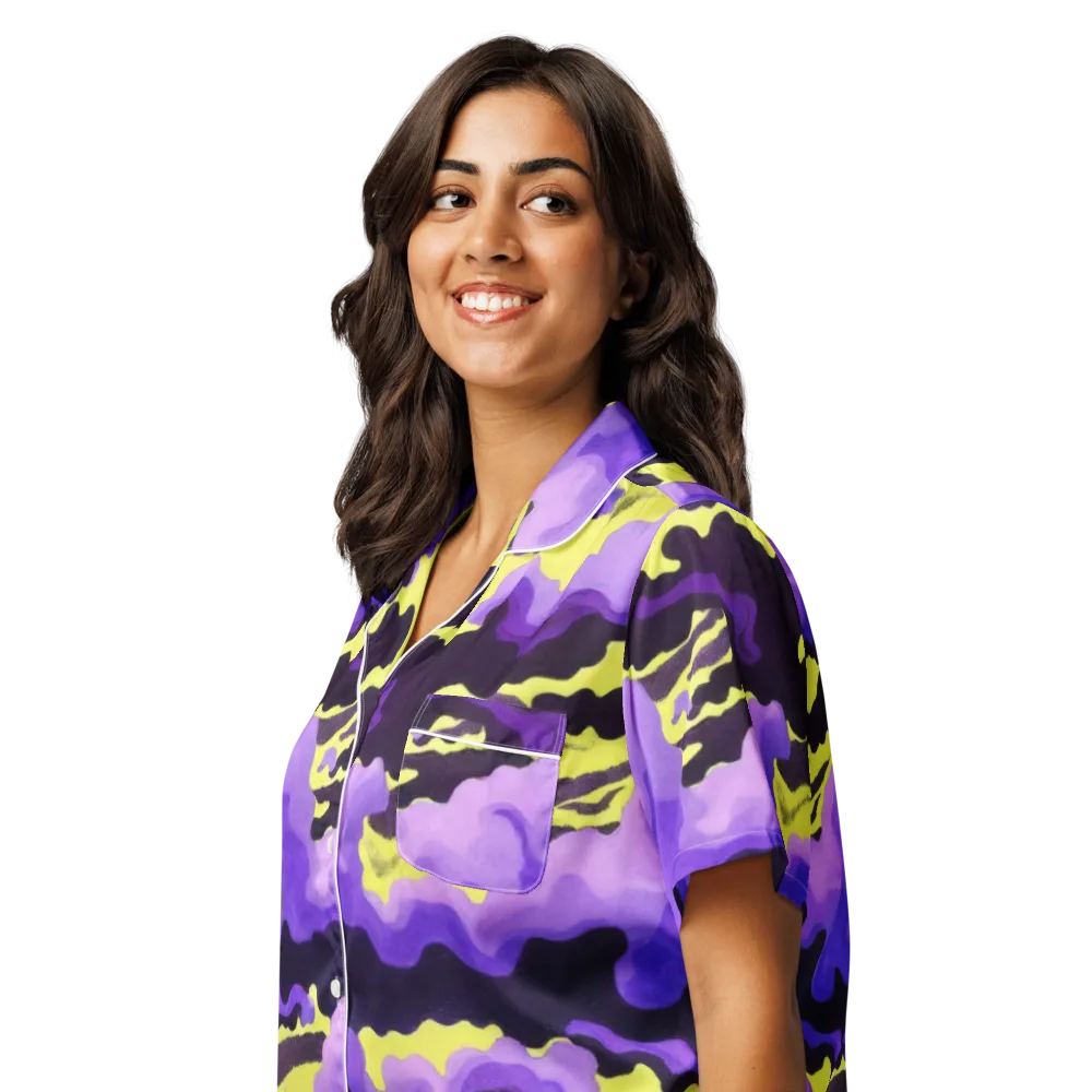 Night Bloom Current on Women's Short Sleeve Pajama Top — Left Front