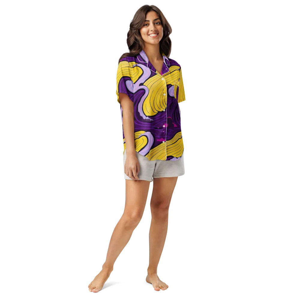 Neon Moonwash on Women's Short Sleeve Pajama Top — Front