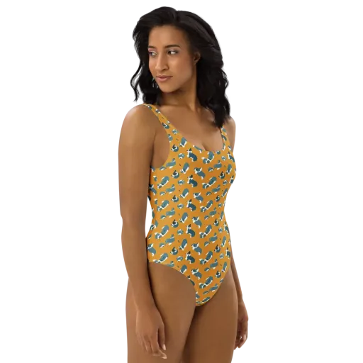 Mustard Prowl on a One-Piece Swimsuit