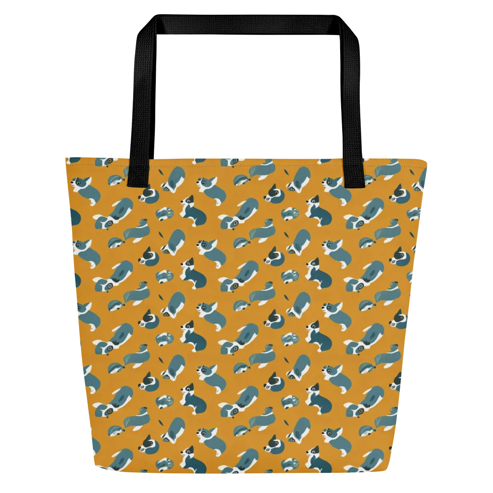 Mustard Prowl on Large Tote Bag W/ Pocket — Front