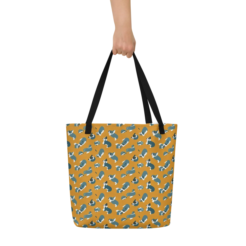 Mustard Prowl on Large Tote Bag W/ Pocket — Front