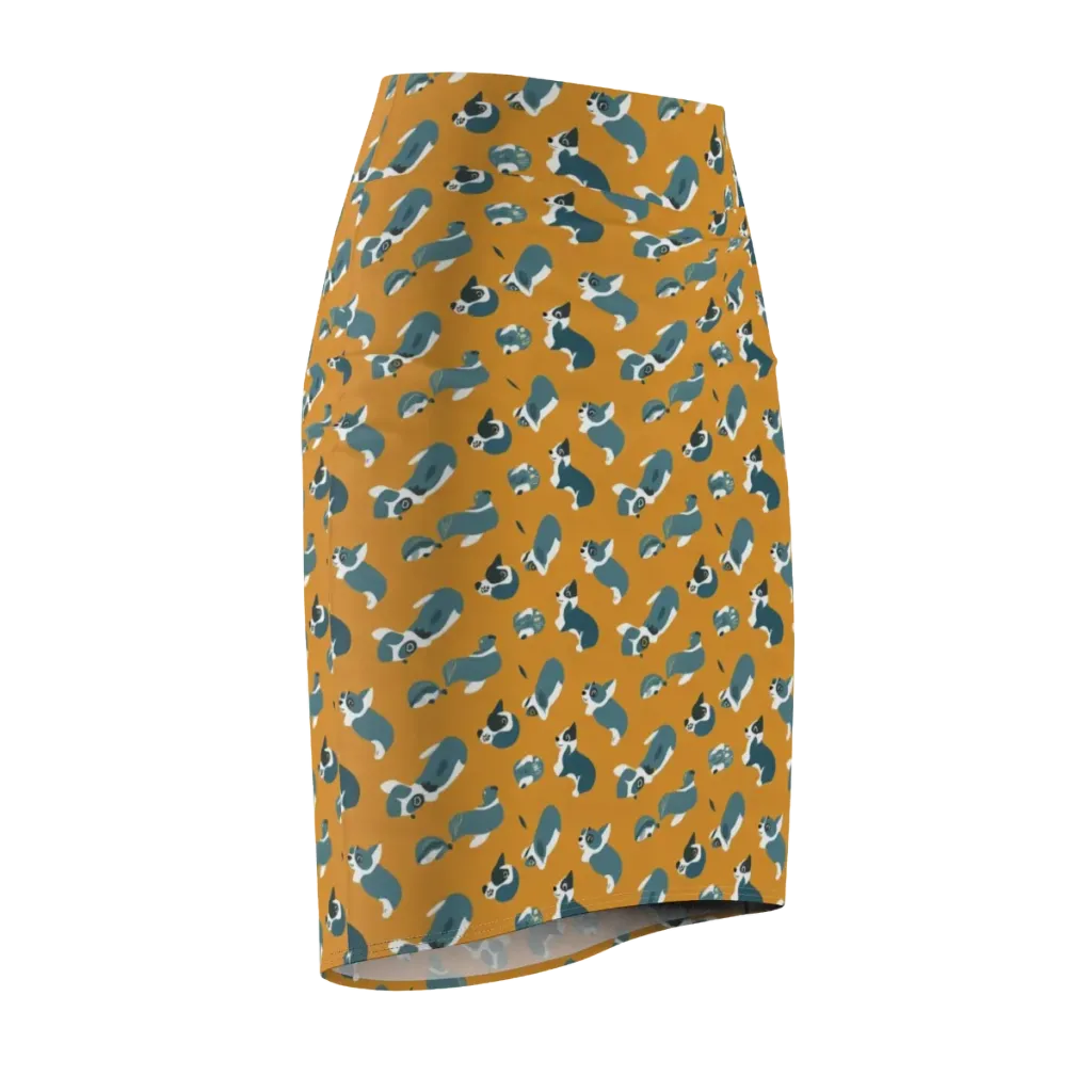 Mustard Prowl on Pencil Skirt — Front Side