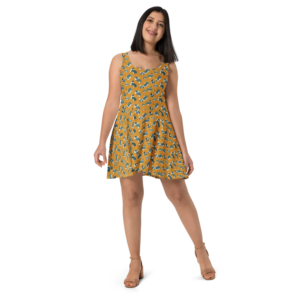 Mustard Prowl on Skater Dress — Front