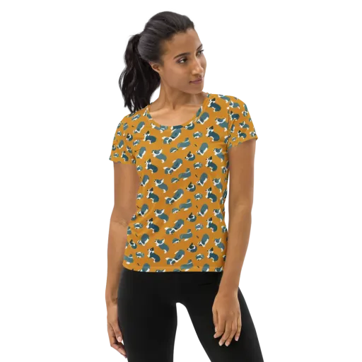 Mustard Prowl on a Women's Athletic T-Shirt