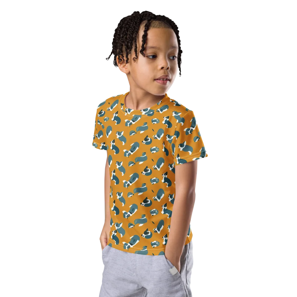 Mustard Prowl on Kids Crew Neck T-Shirt — Left Front