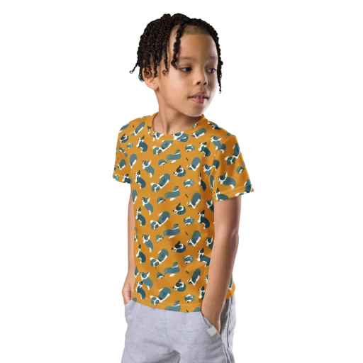 Mustard Prowl on a Kids Crew Neck T-Shirt