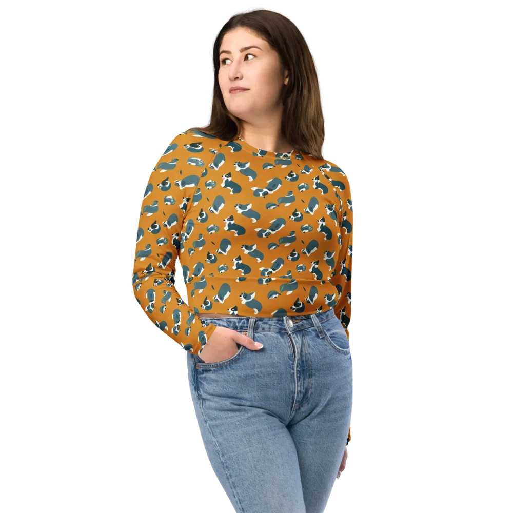 Mustard Prowl on Long Sleeve Crop Top — Front