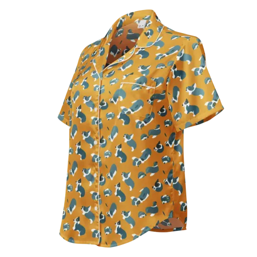 Mustard Prowl on a Women's Short Sleeve Pajama Top