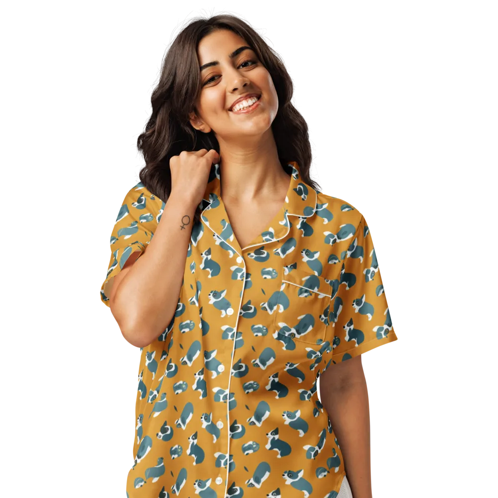 Mustard Prowl on Women's Short Sleeve Pajama Top — Front