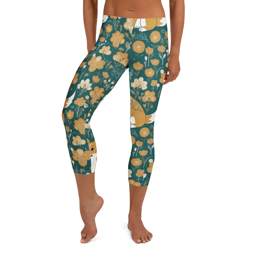 Marigold Corgi on Capri Leggings — Front