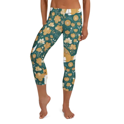 Marigold Corgi on a Capri Leggings