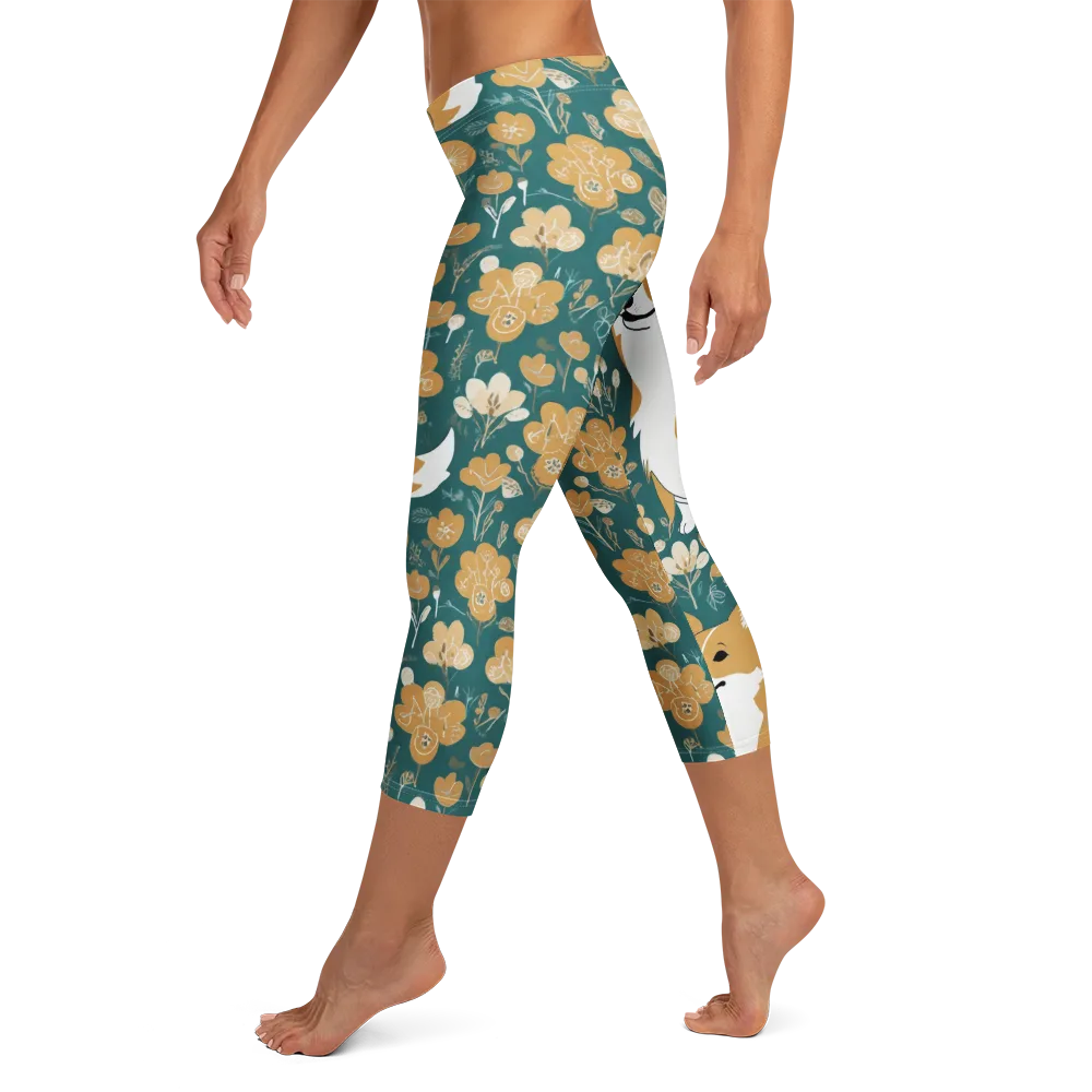 Marigold Corgi on Capri Leggings — Left