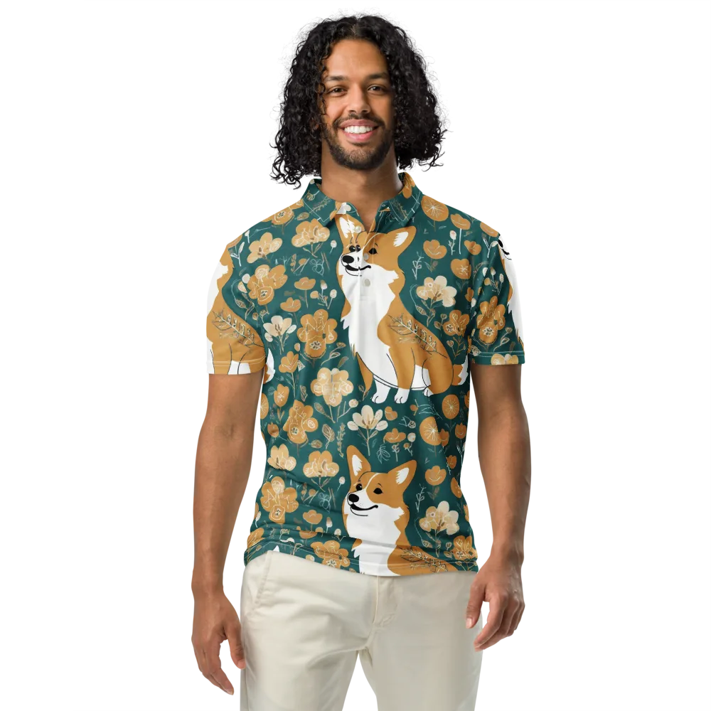 Marigold Corgi on Men's Slim Fit Polo Shirt — Front