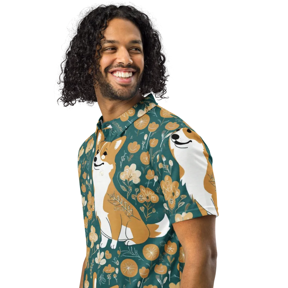 Marigold Corgi on Men's Slim Fit Polo Shirt — Left Front