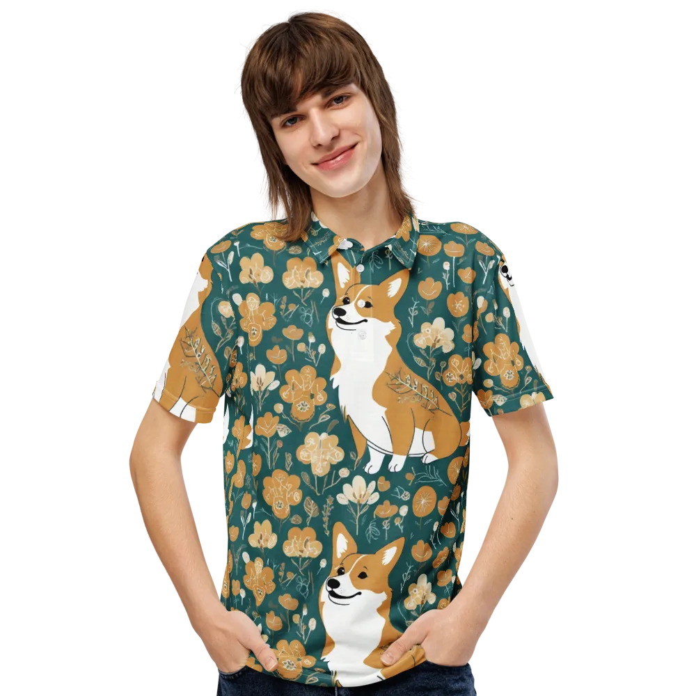 Marigold Corgi on Men's Slim Fit Polo Shirt — Front