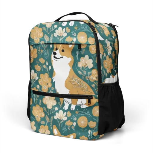 Marigold Corgi on a Utility Backpack