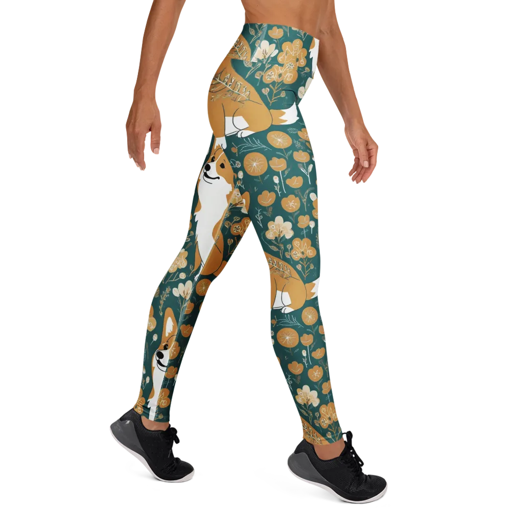 Marigold Corgi on Yoga Leggings — Right