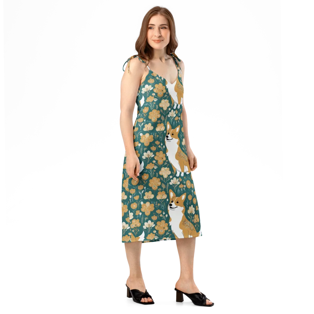 Marigold Corgi on Slip Dress — Right Front