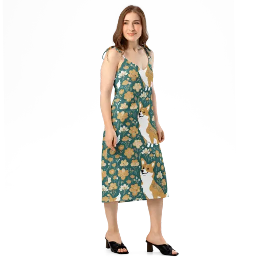 Marigold Corgi on a Slip Dress