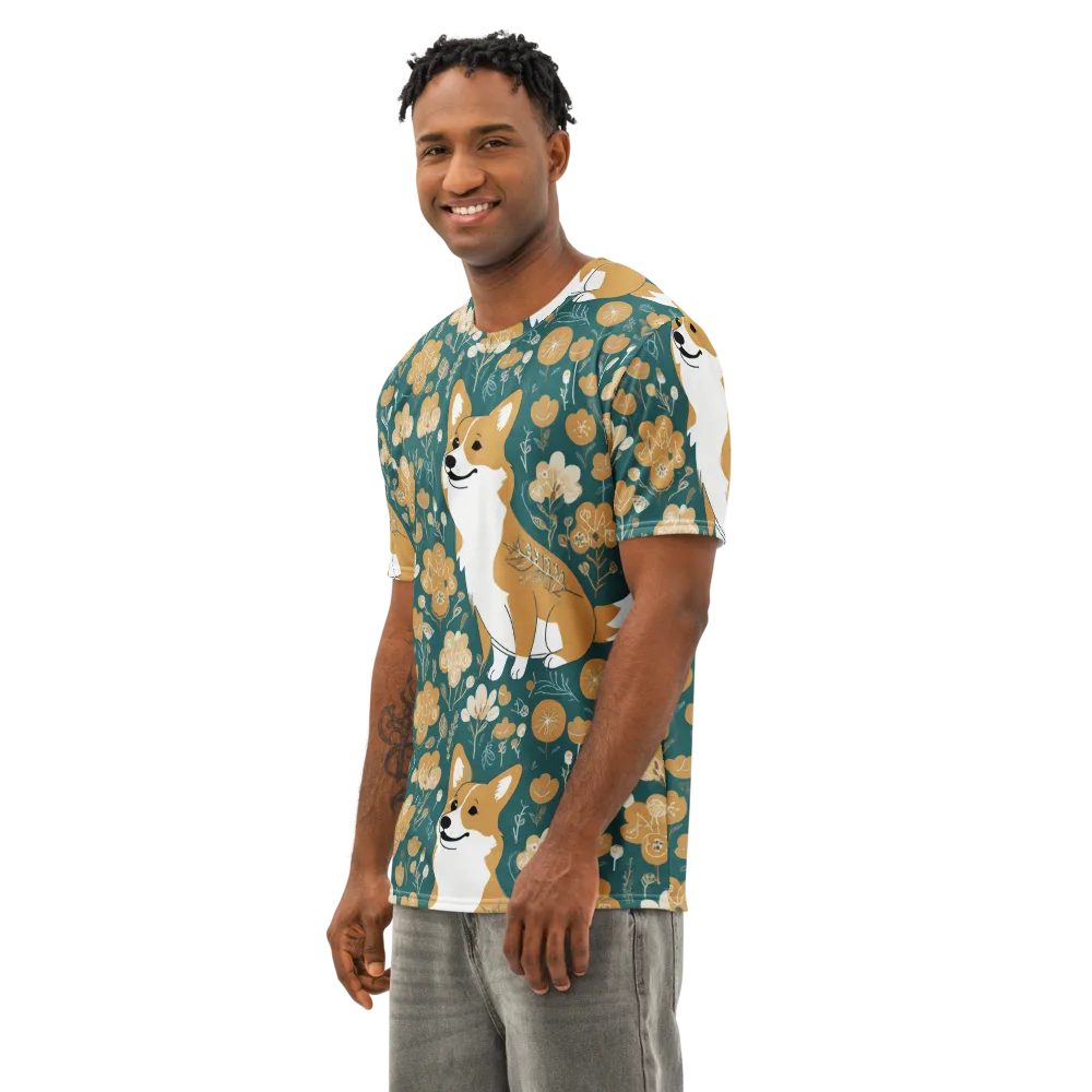 Marigold Corgi on Men's Cotton Crew Neck T-Shirt — Left Front
