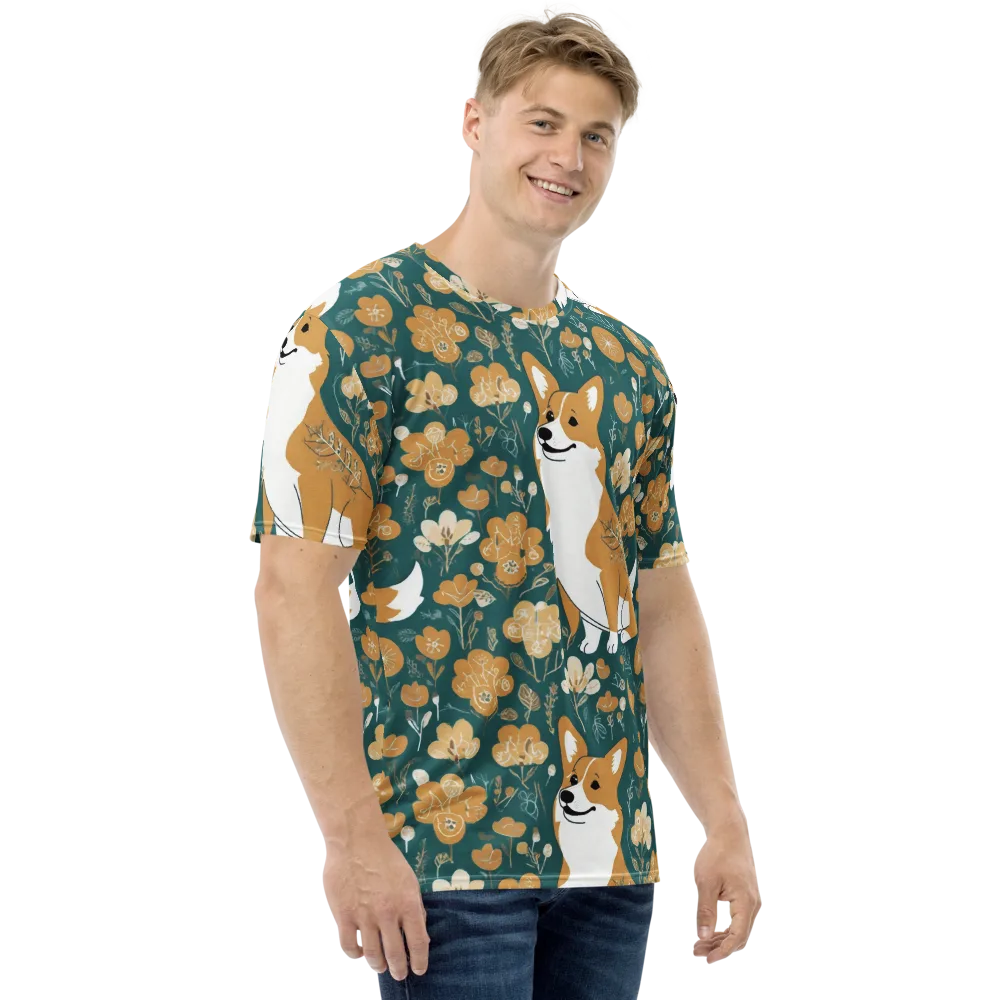 Marigold Corgi on Men's Crew Neck T-Shirt — Right